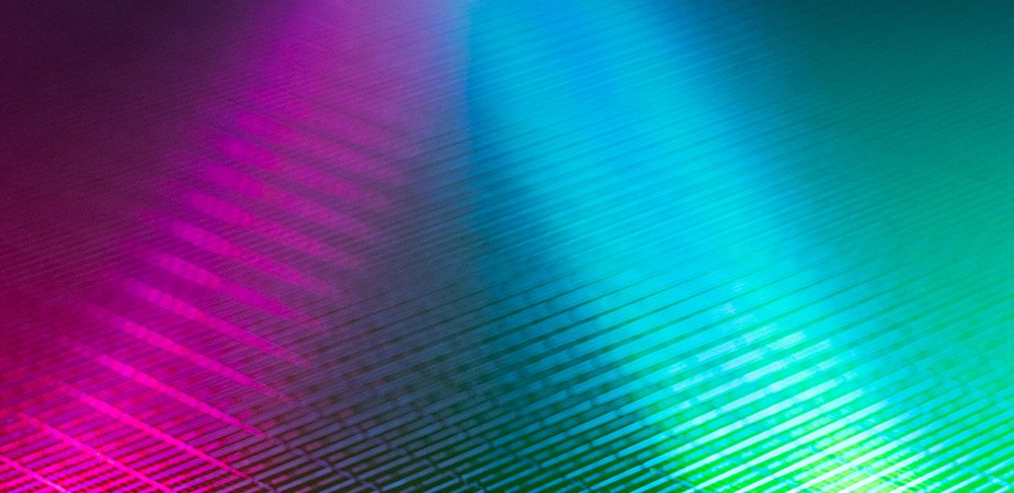 pink and blue lines pointing into the black background