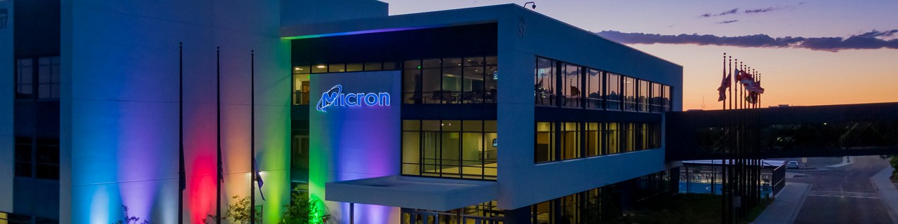 pride, colored lights at Micron facility 